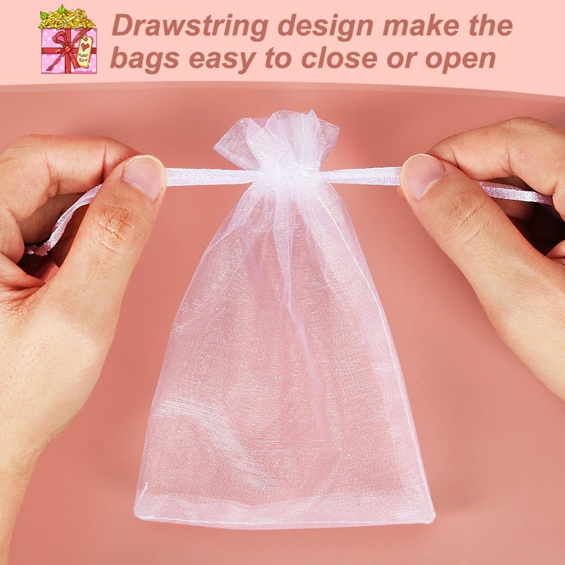 HRX Package 100pcs White Organza Bags, 4x6 inch Mesh Bags Drawstring Gift Bags Jewelry Pouches for Candy Wedding Favors Christmas - Image 2